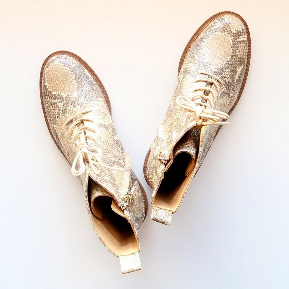 Like New Sam Edelman Nina Snakeskin Lace Up Ankle Boots/Booties Size 8. - Picture 13 of 16